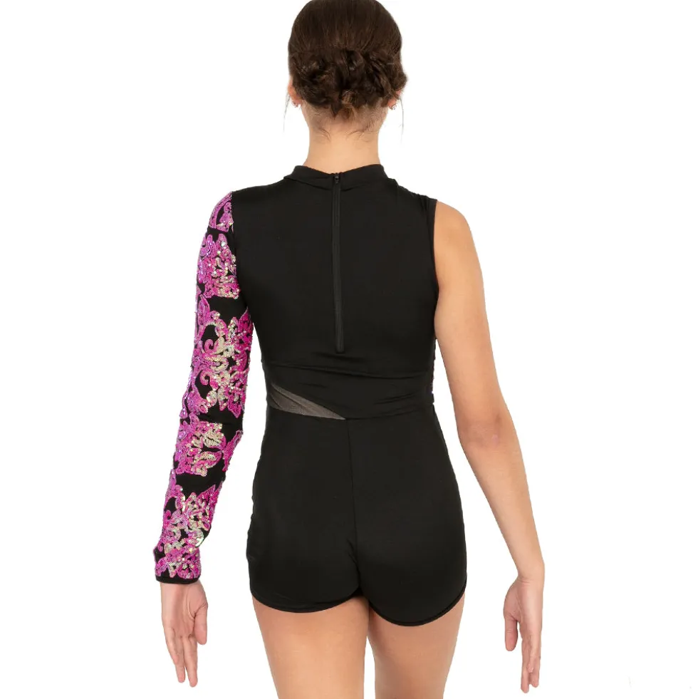 Asymmetrical Floral Sequin Biketard