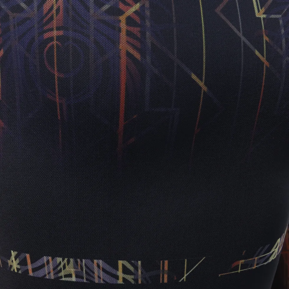 Deco Vertical Lines Mesh Unitard