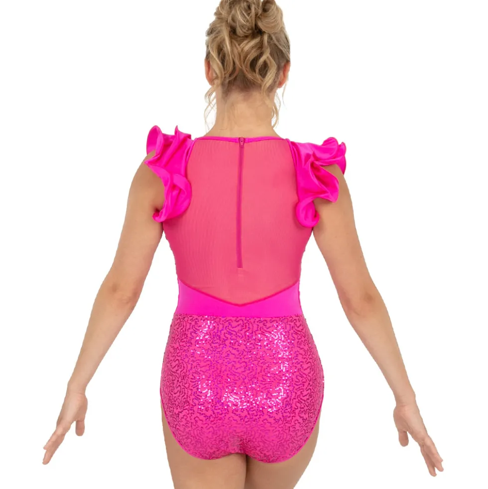 Fancy Ruffle Sleeve Sequin Leotard