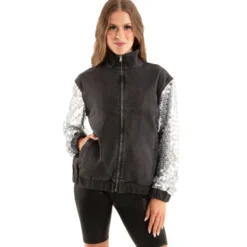 Full Zip Denim and Sequin Jacket