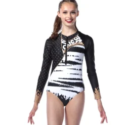 Graffiti Queen Zipper Front Long Sleeve Leotard
