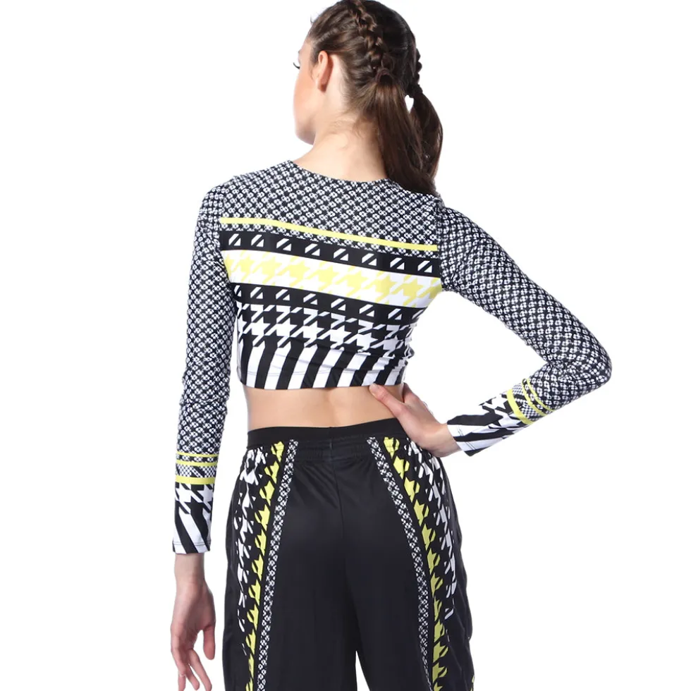 Houndstooth Long Sleeve Crop Top