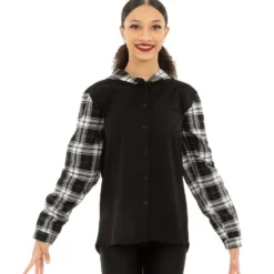 Long Sleeve Hooded Plaid Shirt