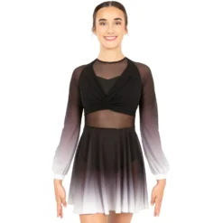 Long Sleeve Midi Ombre Gathered Panel Lyrical Dress