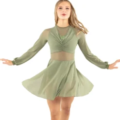Long Sleeve Midi Sequin Gathered Panel Dress