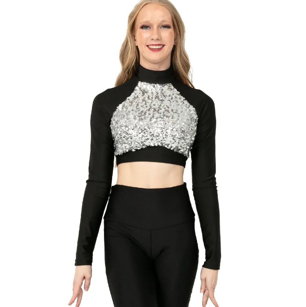 Long Sleeve Sequin Performance Crop Top