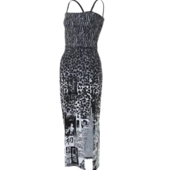Newspaper Leopard Merge Dress with Slit