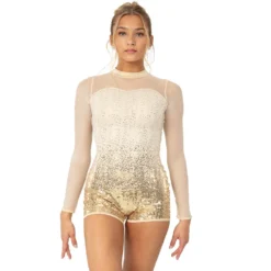 Sequin Ombre Waterfall Long Sleeve Biketard