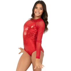 Sequin Raglan Mesh Sleeve Leotard