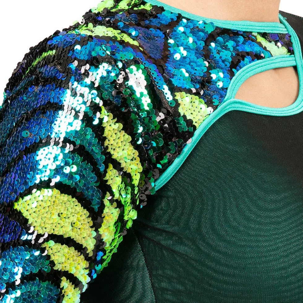 Simply the Best Mesh Sequin Keyhole Long Sleeve Leotard