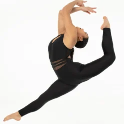V-Neck Criss Cross Mesh Panel Tank Unitard