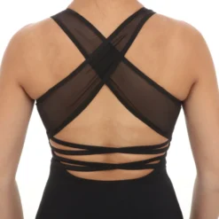 V-Neck Mesh Panel Cut Out Wide Strap Back Leotard