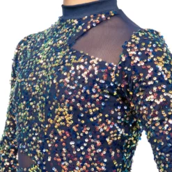 Youth Alexandra Iridescent Sequin Mesh Long Sleeve Biketard