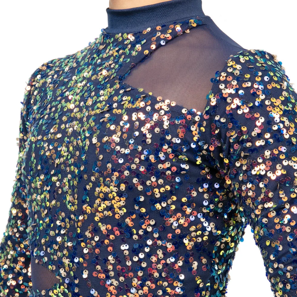 Youth Alexandra Iridescent Sequin Mesh Long Sleeve Biketard