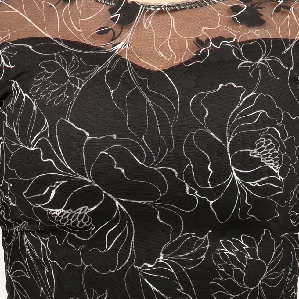 Youth Long Sleeve Floral Flocked Mesh Leotard