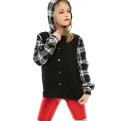 Youth Long Sleeve Hooded Plaid Shirt