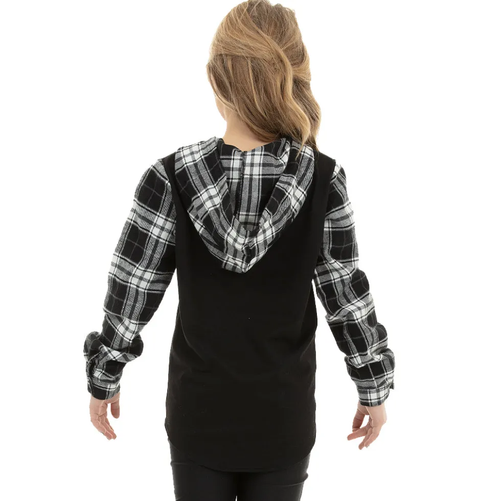 Youth Long Sleeve Hooded Plaid Shirt