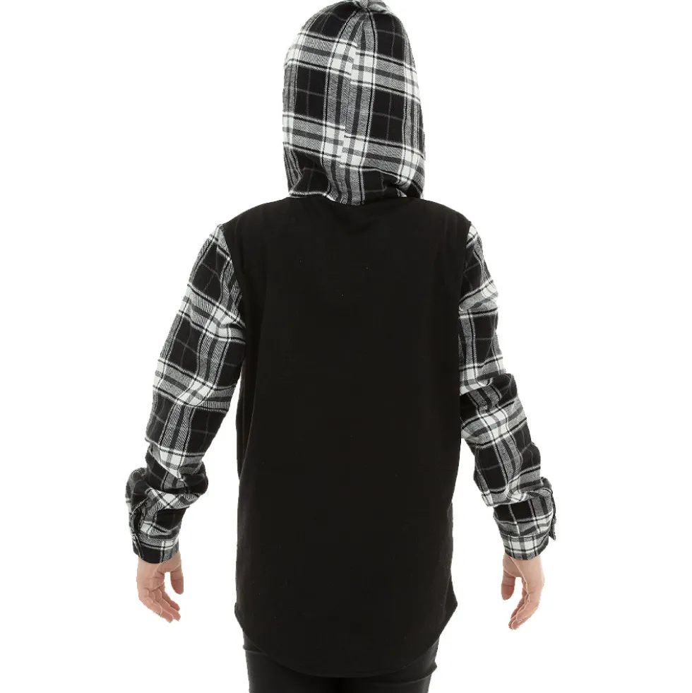 Youth Long Sleeve Hooded Plaid Shirt