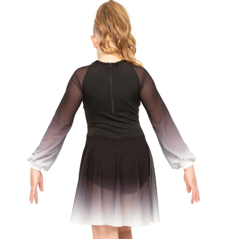 Youth Long Sleeve Midi Ombre Gathered Panel Lyrical Dress
