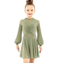 Youth Long Sleeve Midi Sequin Gathered Panel Dress