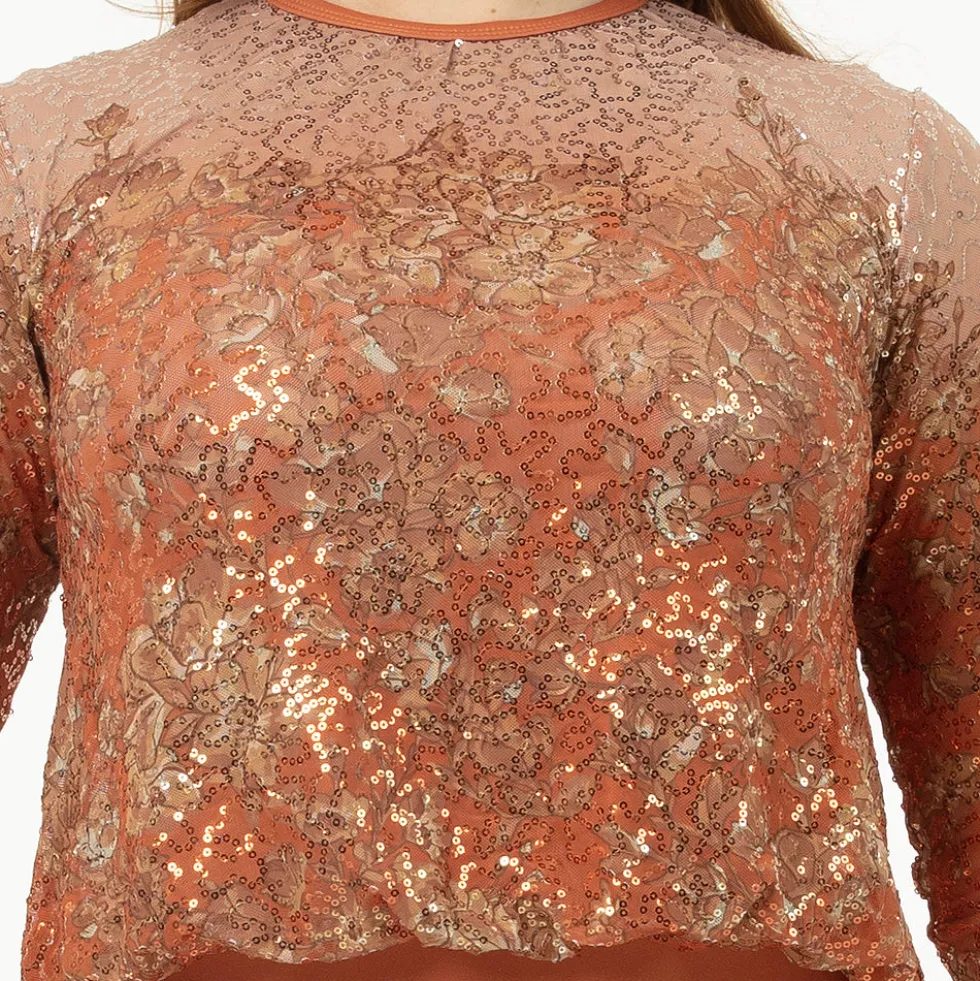 Youth Sequin Billowed Long Sleeve Floral Leotard