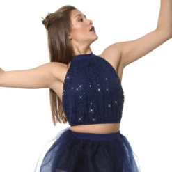 Youth Sequin Lace Halter Crop Top