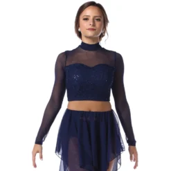 Youth Sequin Long Sleeve Mesh Crop Top