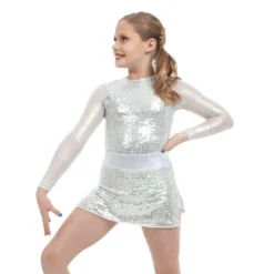 Youth Sequin Raglan Mesh Sleeve Leotard
